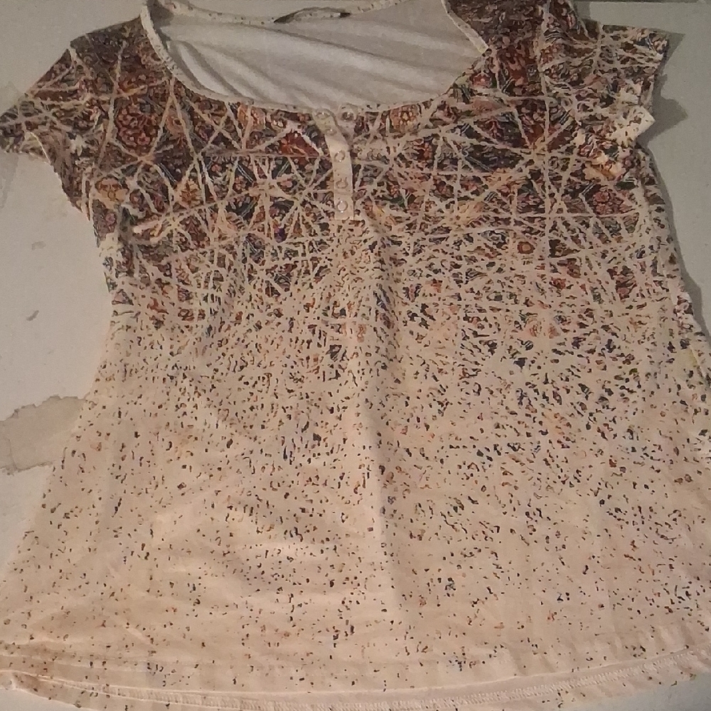 Noracora Floral Print Top in Cream and Black Size S Multicolor Lightweight Boho - Picture 3 of 5